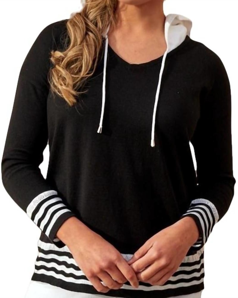 Front of a model wearing a size XL Zig Zag Hoodie in Black/White in Black/White by ANGEL. | dia_product_style_image_id:326732